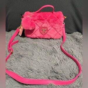 NWT Juicy Couture Lets Get Cozy Hot Pink Fluffy Crossbody Bag W Heart Charm